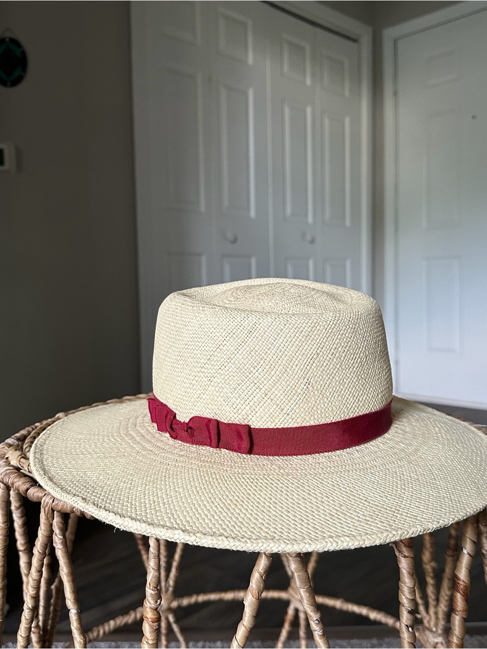 Peruvian Connection Cream Straw Hat with Red Band Sunhat 100% Panama Straw